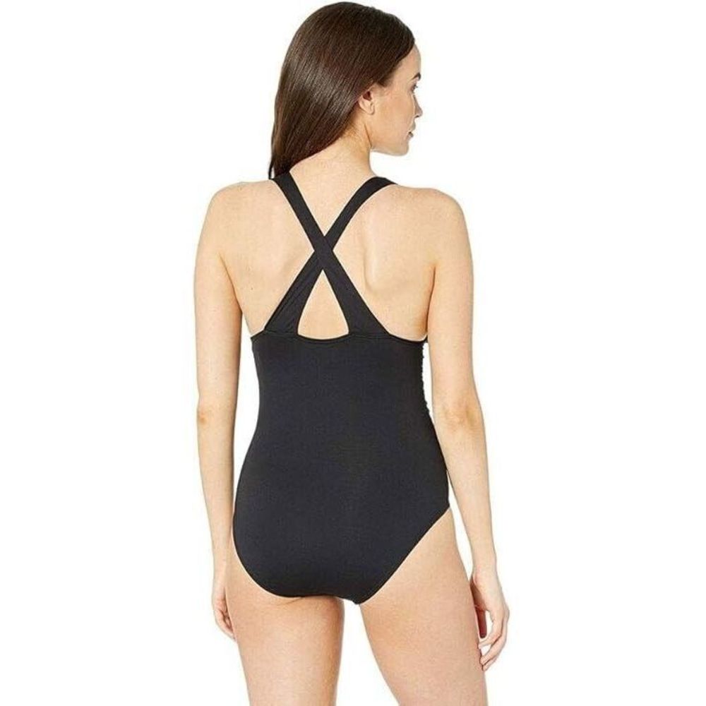 New Michael Kors High Neck Ruched Convertible Swim One-Piece Swimsuit Black 8 - Picture 4 of 5
